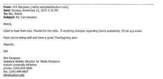 Illustration for article titled "Am I Sick? Are We All Sick?": Overwrought Things The Media Wrote To Auburn's PR Guy During Cam Newton's Wild 2010 Season